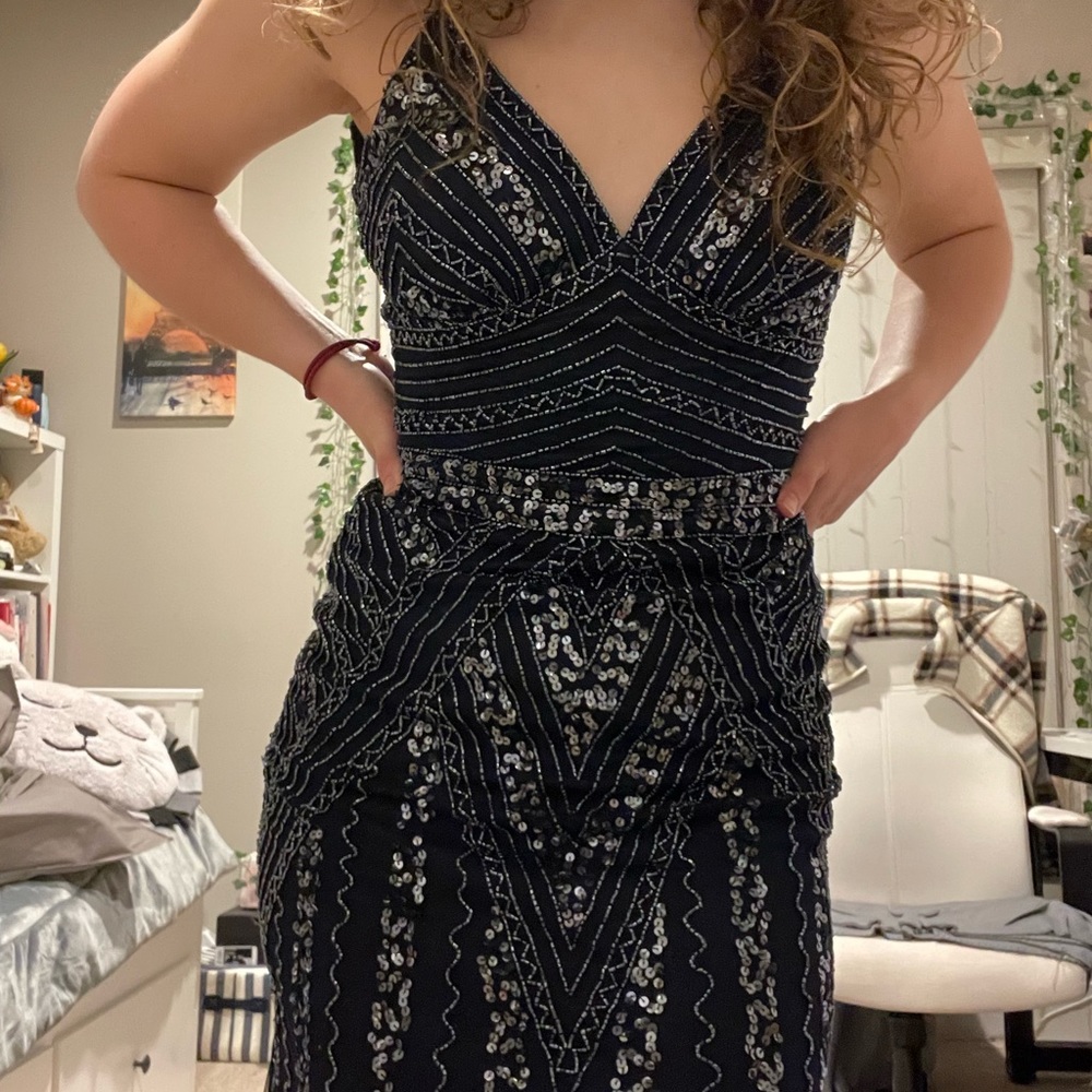 Spaghetti Strap V-Neck Beaded Long Dress